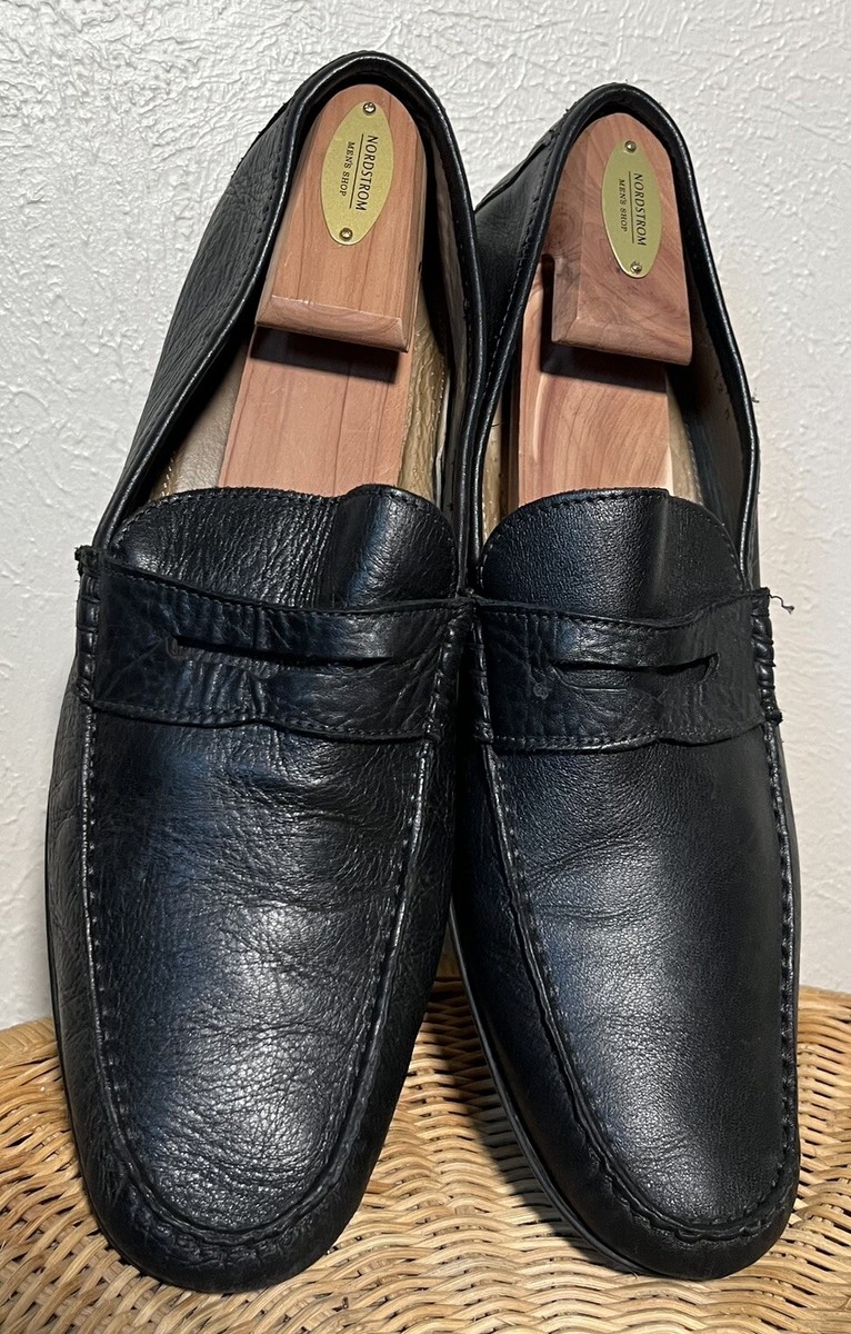 Zelli Mens Black Genuine Leather Slip On Penny Loafer Shoes Size 11 M Formal Zelli Roma Caiman Crocodile Penny Loafers Black  main image 4