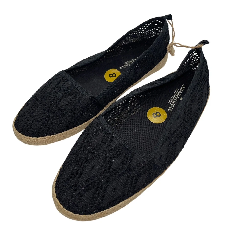 American Eagle AE Espadrille Flats Black Lace Embroidered Geometric Womens 6 8 - Image 3 of 4