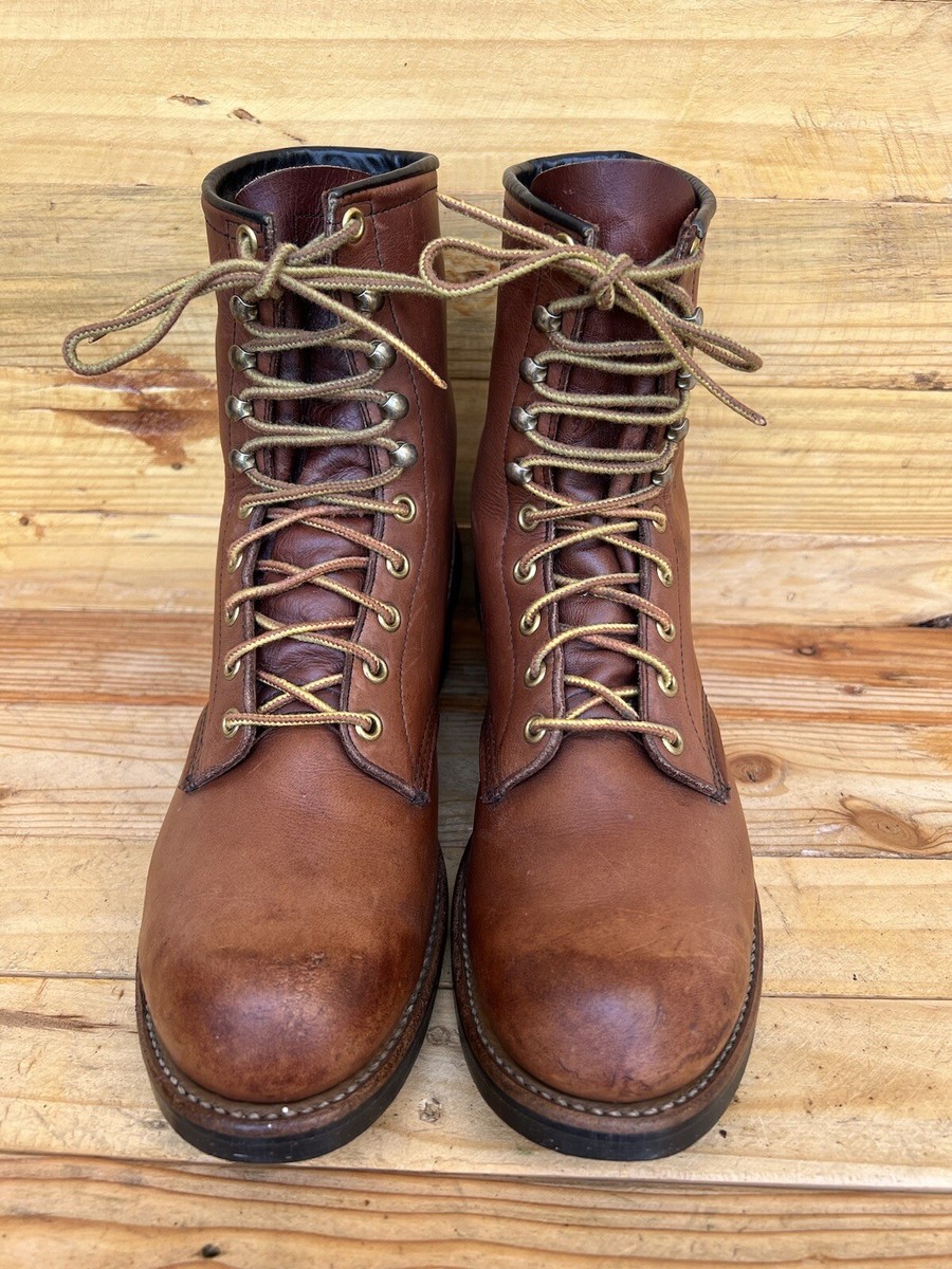 Rare Vintage RED WING 957 Brown Leather Feather Tag Boots Size US 