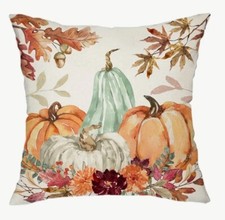 Colorful Pumpkin Fall Leaves Linen Throw Pillow Cover Holiday Home Decor 18  