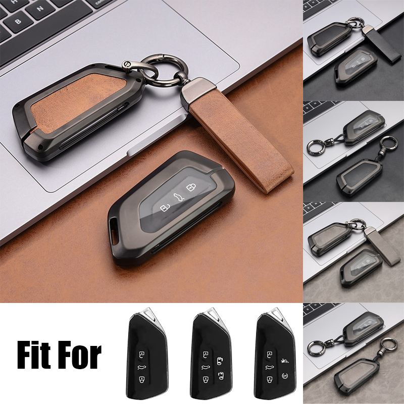 Alloy Leather TPU Car Key Fob Case Cover For VW Golf ID.3 ID.4 Seat Leon Tarraco