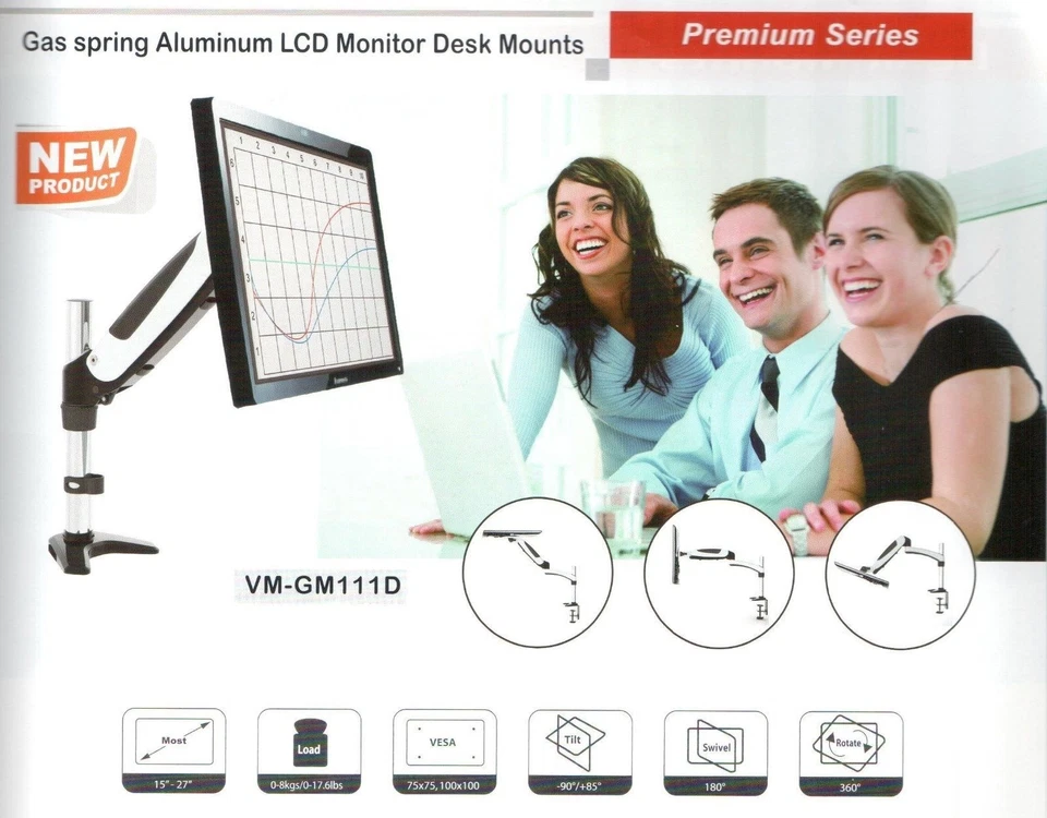 RobotArm GM111D Gas Spring Desk Mount LCD for 15" to 27" LCD LED monitors - Image 3 of 3