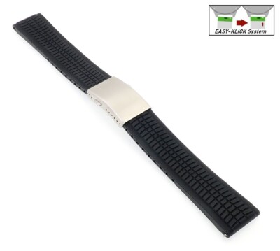 Easy-Klick Premium FKM-Kautschuk Uhrenarmband Modell Riga-S schwarz 22 mm