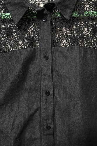 Beautiful English Factory Black Denim Lace Blouse Size M - Picture 5 of 6
