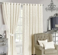 Jacquard Curtains Ring Top Eyelet Luxury Pair Fully Lined Ready Made Tiebacks