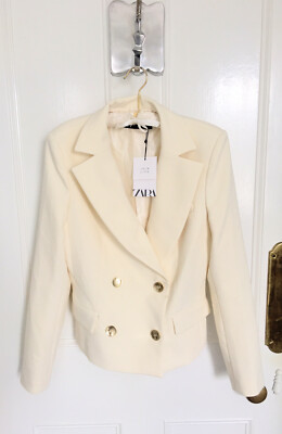 Ladies Zara Cropped Double Breasted Metal Button Blazer Ecru M BNWT  RRP£59.99 | eBay