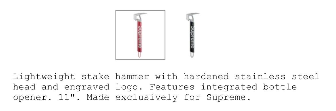 Brand New Supreme® x MSR Camp Hammer 11” & Bottle Opener Red