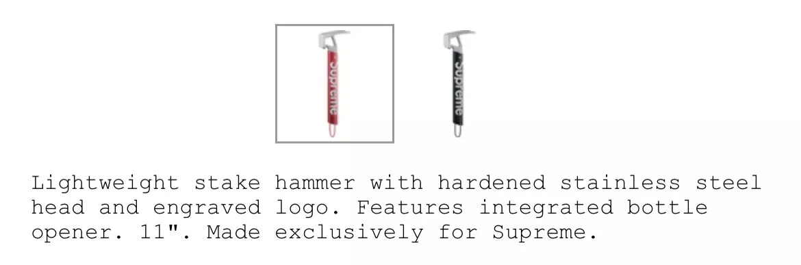 Brand New Supreme® x MSR Camp Hammer 11” & Bottle Opener Red