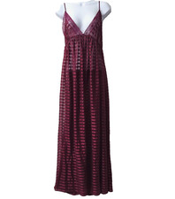 Lily France Nylon Maxi Dress L Sheer Night Gown Red Stripe Vintage 70s Valentine