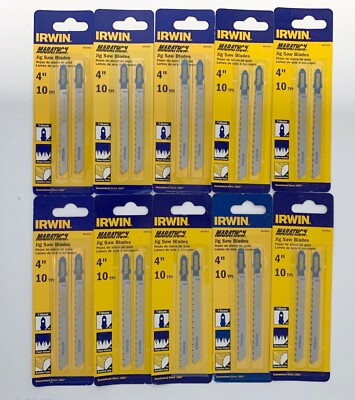 20 IRWIN 4'' 10 TPI T-SHANK JIG SAW BLADES 3072412 MARATHON JIGSAW LOT (10 CARDS)