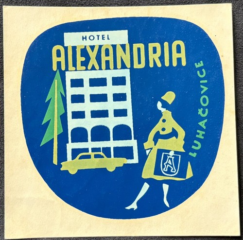 HOTEL ALEXANDRIA LUHACOVICE CZECH REPUBLIC~MID CENTURY MODERNISTIC LUGGAGE LABEL