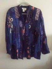 Papillan Colorful Mixed Fabric Lagenlook Button Up Jacket - Size Medium