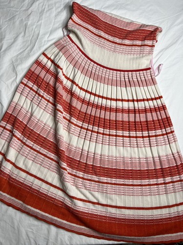 KATE SPADE NEW YORK Pleated M Striped Tank Dress Cotton Blend Red White A070923 - Picture 2 of 6