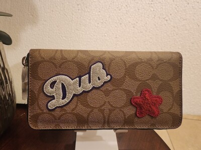 NWT COACH VARSITY LARGE PATCHES ACCORDIAN ZIP WALLET COATED CANVAS 