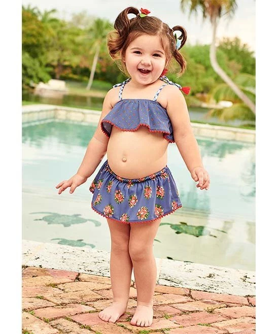 Matilda Jane Clothing Navy Floral Little Guppy Skirted Bikini Newborn