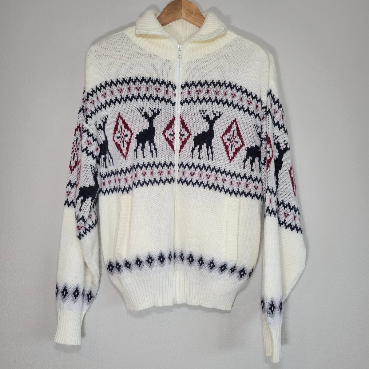 Vintage Blair Winter White Collared Full Zip Up Sweater M | eBay