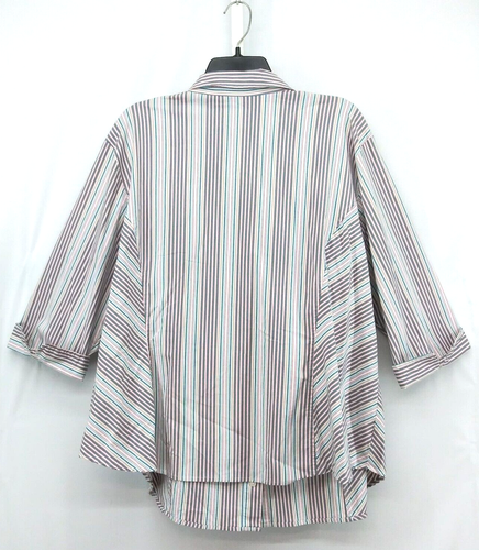 Apostrophe Shirt Womens Size 24/26W Blue Striped Collared 3/4 Sleeve Blouse Top - Picture 2 of 6