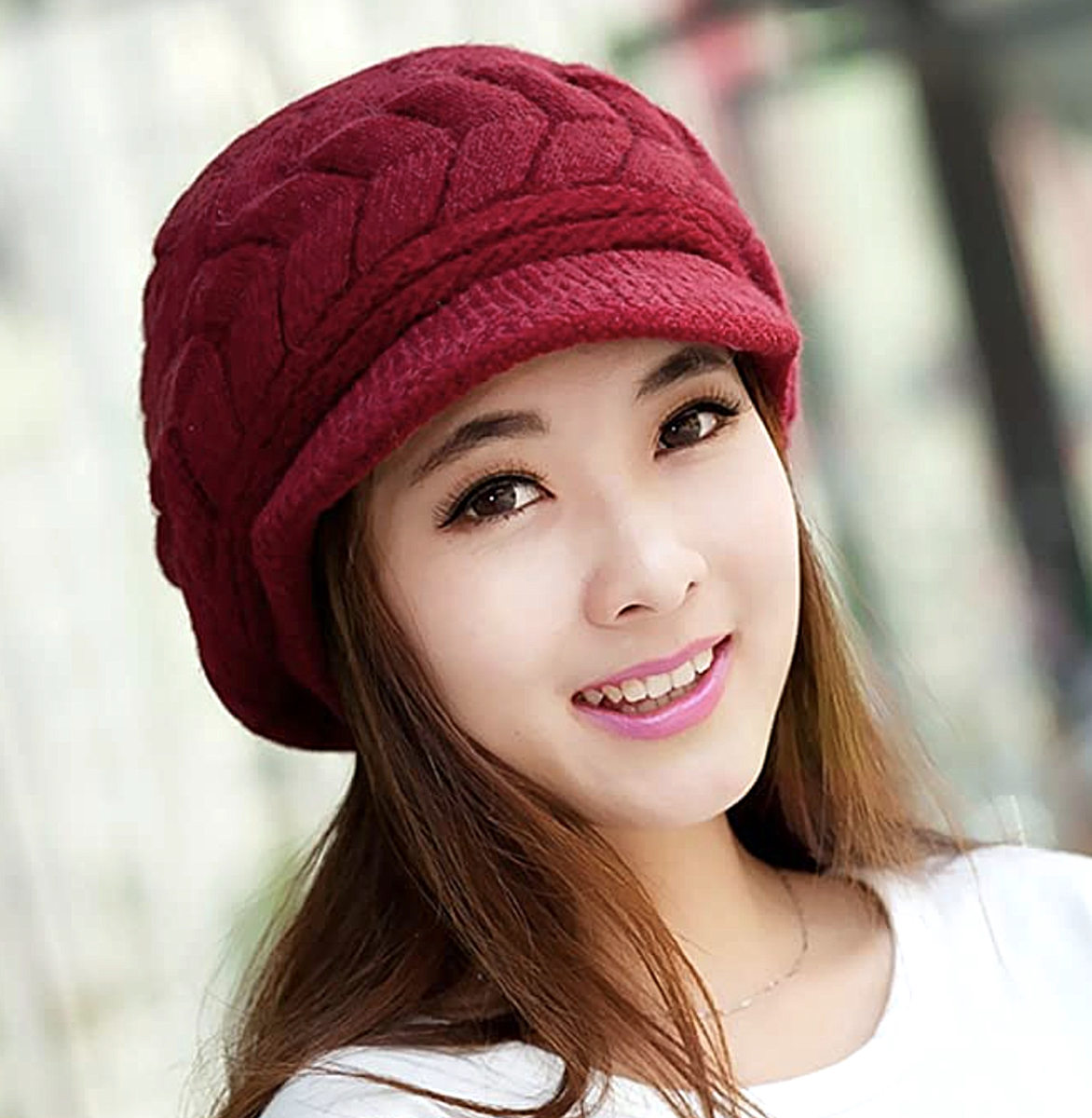 7119 Women\'s Girls Cute Winter Cozy Fur Earflap Knitted Wool Button Braided Women main image 4