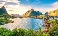 Landscape fjord norway village mountains nordic s Custom Gaming Mat Desk