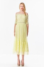 Elegant Yellow Off Shoulder Lace Dress Party Dress