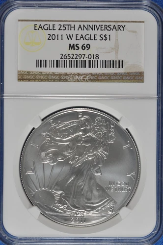 2011 W Burnished 1 OZ Silver American Eagle NGC MS 69 25th Anniversary 