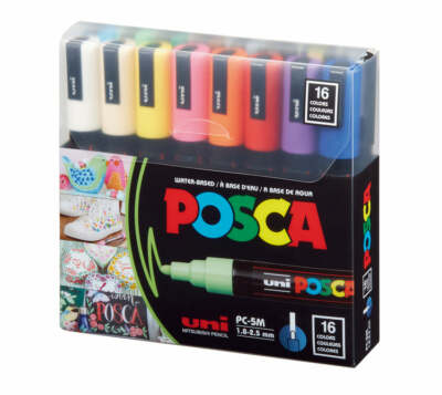 Uni Posca Paint Marker Bullet Tip Pen (PC-5M) Set of 16 Colours