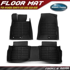 3Pcs Front & Rear Black Floor Mats Liners for Hyundai Sonata 2011 2012 2013-2015