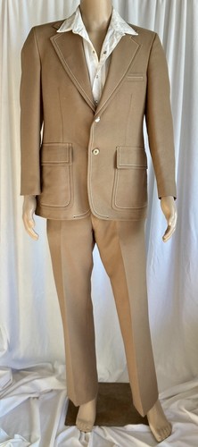 Vintage 70’s Disco Mens Leisure Suit Jacket and Pants in Beige by Don Williams - Picture 9 of 23