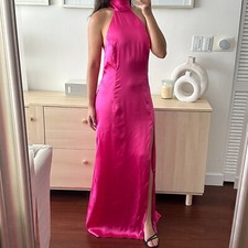 Guess Marciano Maxi Dress Fuchsia 100% Silk Evening Gown High Slit Y2K Glam Gala