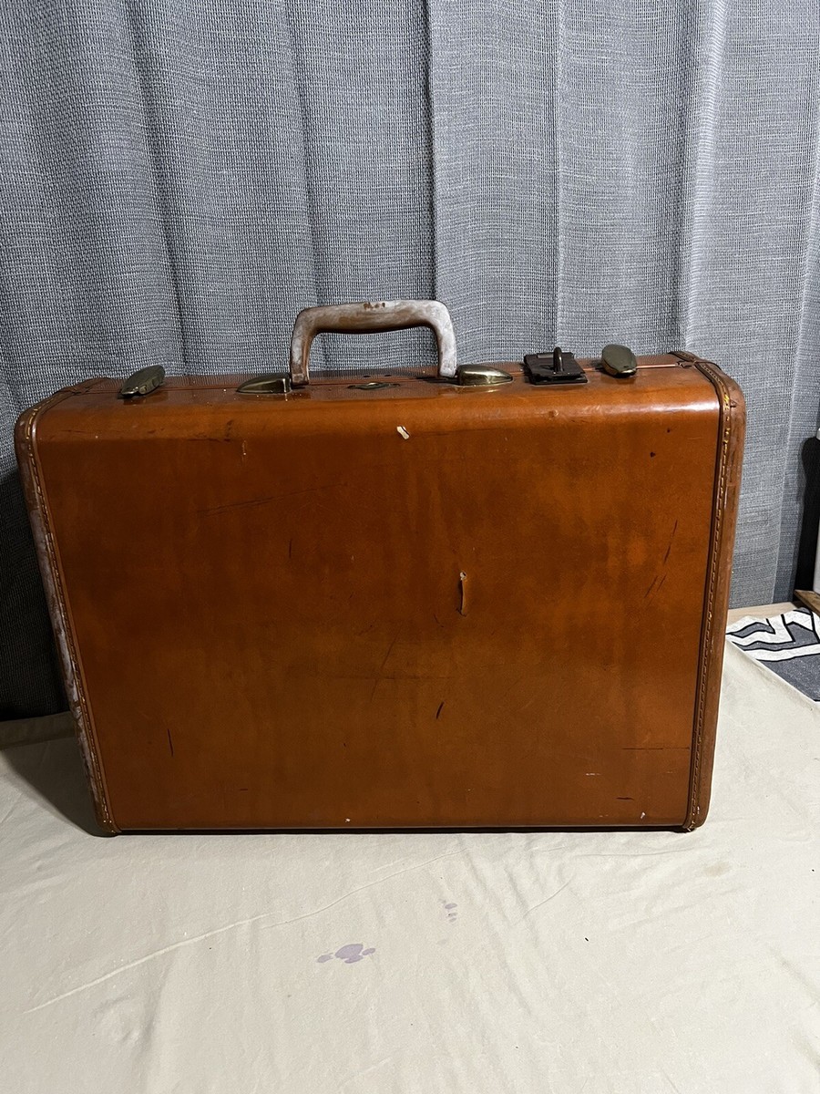 Samsonite Brown Leather Hard Shell Luggage Set VTG 1950's NO KEY
