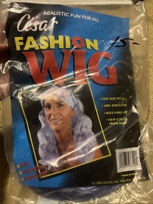 NIP Vintage César Fashion Costume Wavy Lavender Long Wig w/star Headband 1999