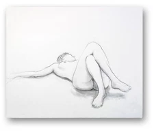 Repose Figure drawing sketch Female art pose of Woman 14” x 17”  Original signed