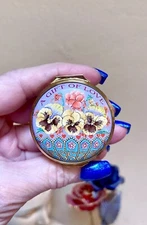 Lovely Authentic Halcyon Days Floral “A Gift Of Love” Enamel Trinket Box