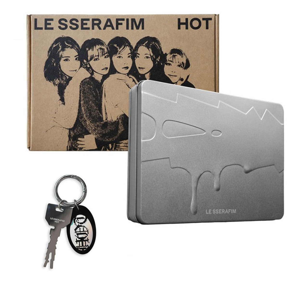 LE SSERAFIM HOT 5th Mini Album Tin Case VER CD KEYRING POSTCARD