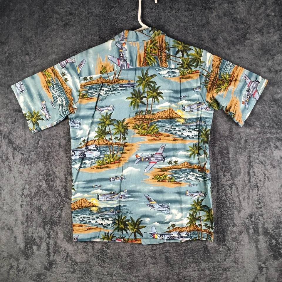 Nui Nalu Hawaiian Shirt BOYS Large Blue WWII Planes Aviation Aloha Button Up - Image 3 of 4