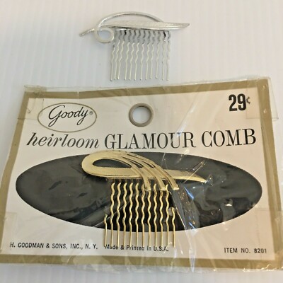 Vintage MCM Goody Hair Combs Silver Leaf Gold Swirl Made in 