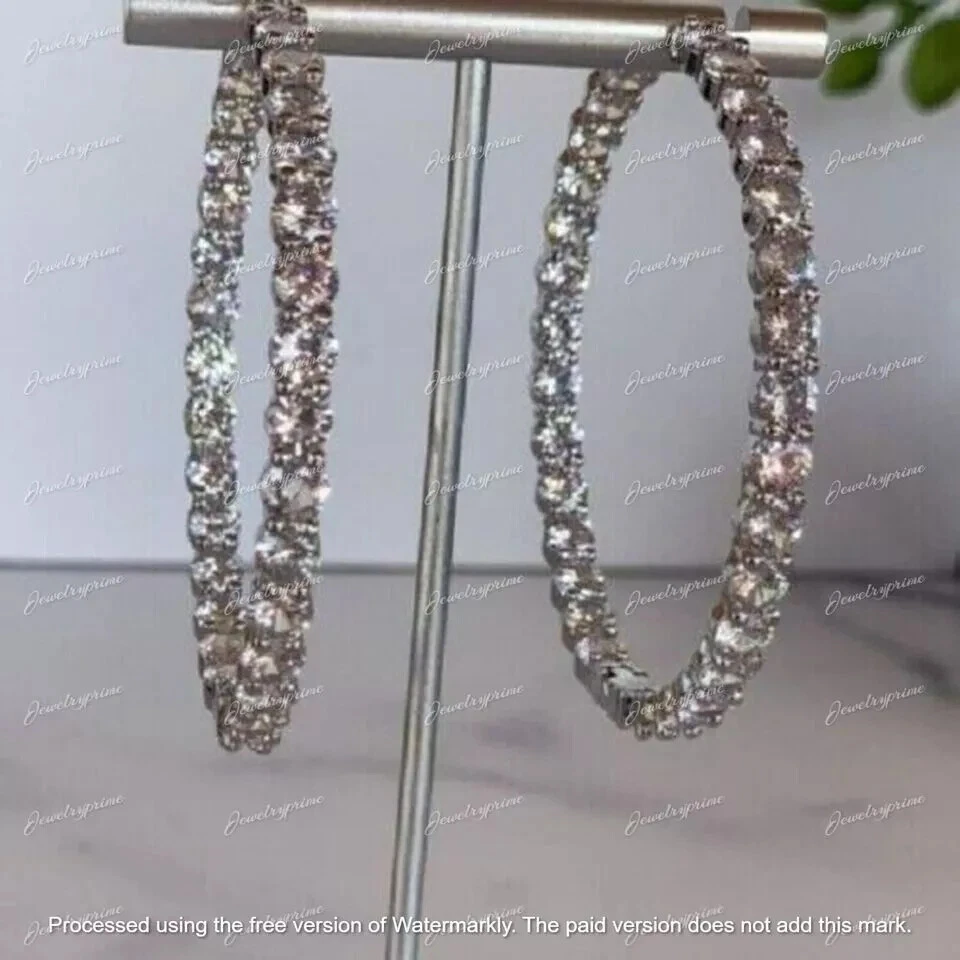 4Ct Round Cut Lab-Created Diamond Inside-Out Hoop Earrings 14K White Gold Finish - Image 2 of 4