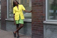 Vintage Luoghi Italy Yellow Cotton Blazer 1980s Short Sleeve Summer Jacket EU 36