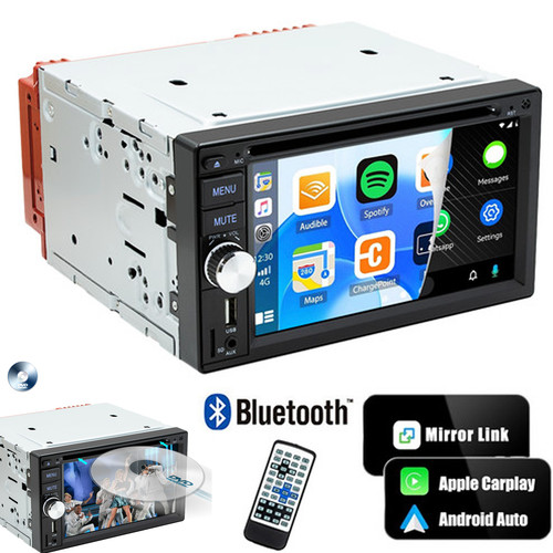 6.2in CarPlay Android Auto Double Din Car Radio Stereo CD DVD Player Bluetooth - Picture 1 of 16
