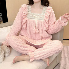 Women'S Winter Coral Velvet Pajamas Set Thickened Fluffy O-Neck Two-Piece Hom...
