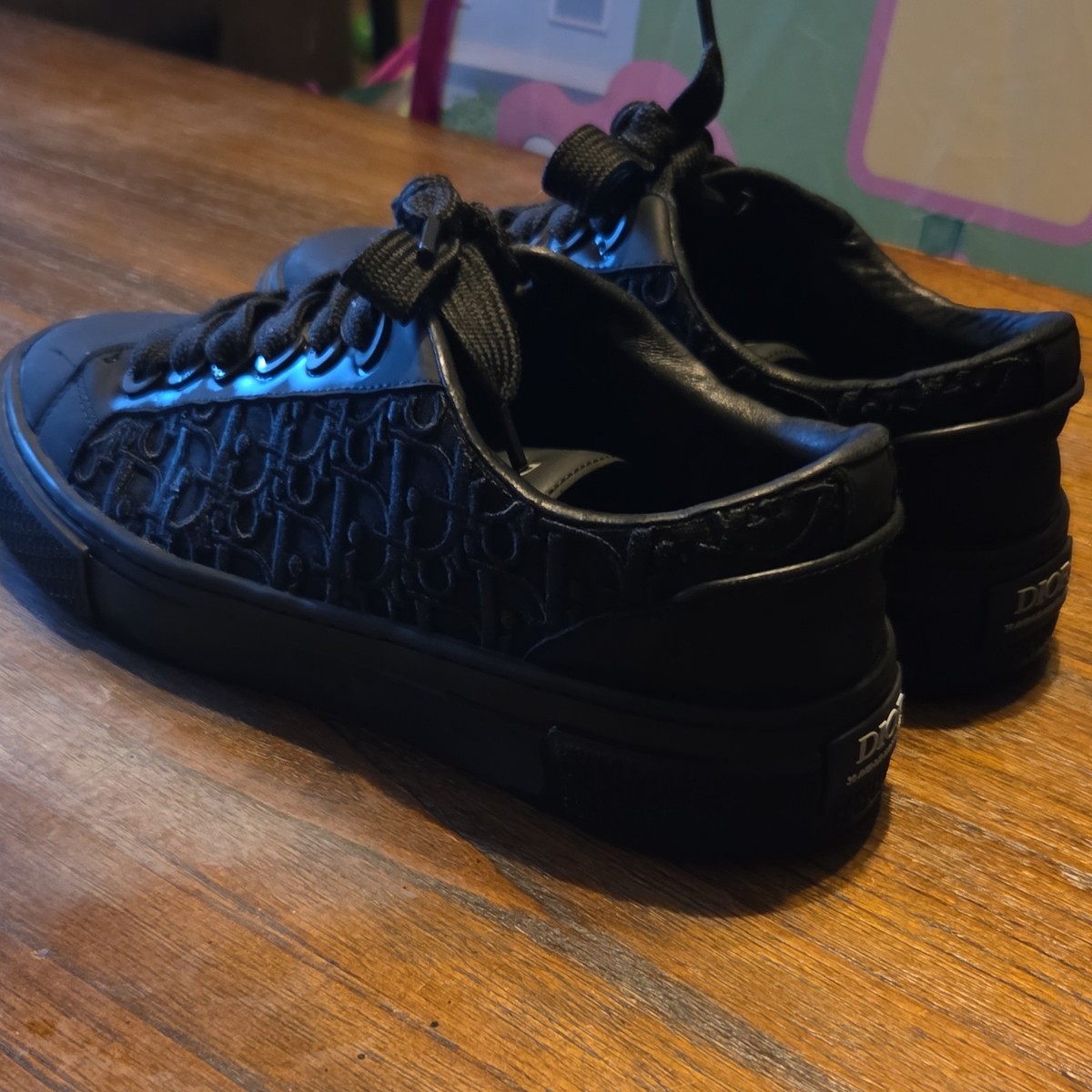 Dior ブラック スニーカー Dior Black Monogram Low Top Lace Up Sneakers Rubber Sole Men's