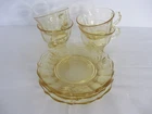 Fostoria Baroque Topaz Yellow 4 sets Tea Coffee Cups & Saucers Depression Glass