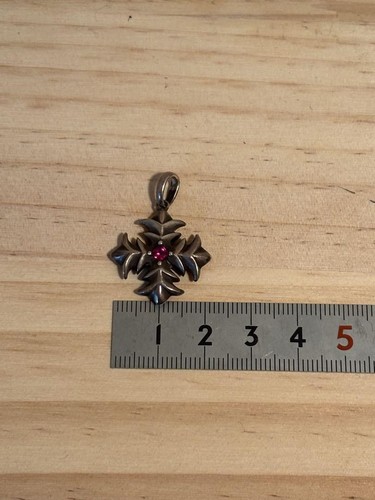 Bizarre Cross Pendant Top Silver 925 Synthetic Ruby Used Rare Vintage - Picture 6 of 7