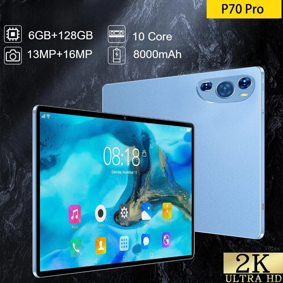 P70 Pro Tablet PC Android 12 10.1'' 16+512GB 13+16MP 8000mAh Wifi Dual Camera - Image 3 of 4