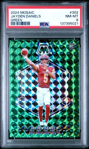2024 PANINI MOSAIC GREEN #302 JAYDEN DANIELS ROOKIE RC PSA 8