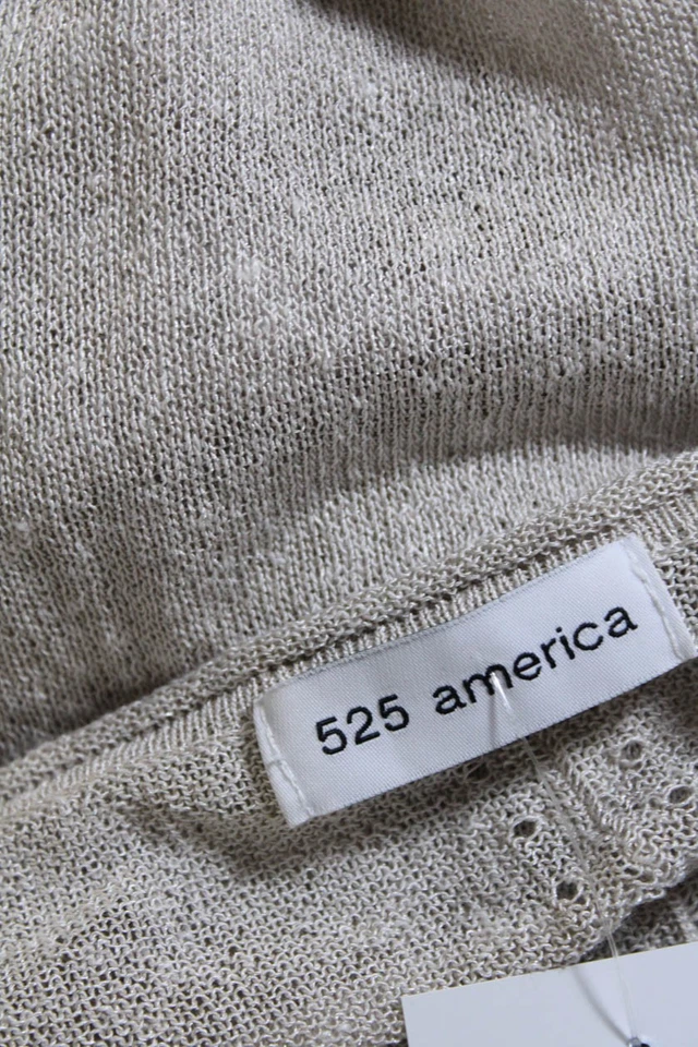 Blusa Top 525 America Mujer Manga Corta Tejida Cuello en V Beige Lino Talla XS Foto 4 de 4