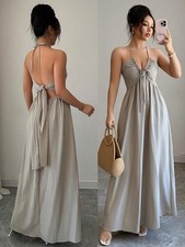Elegant Halter Lace Up Backless A-Line Dress Sexy Summer Beach Party Maxi