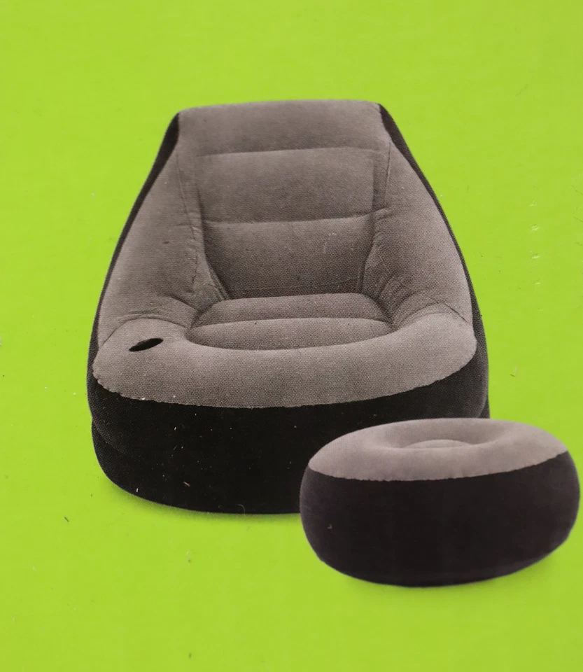 Juego de sillón inflable Ultra Intex 68564E con portavasos y otomana gris Foto 2 de 4
