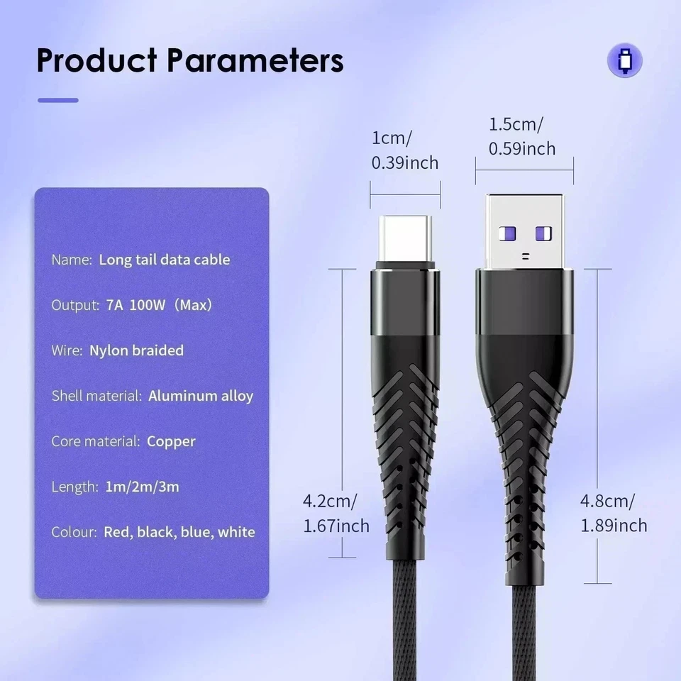 USB A to Type C Fast Charger Cable 3A For Samsung Mobile Phone Lead USB C Cable - Image 4 of 4