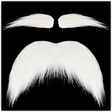 Self Adhesive White Mustache and Eyebrows Set Fake Beard Costume Stick On